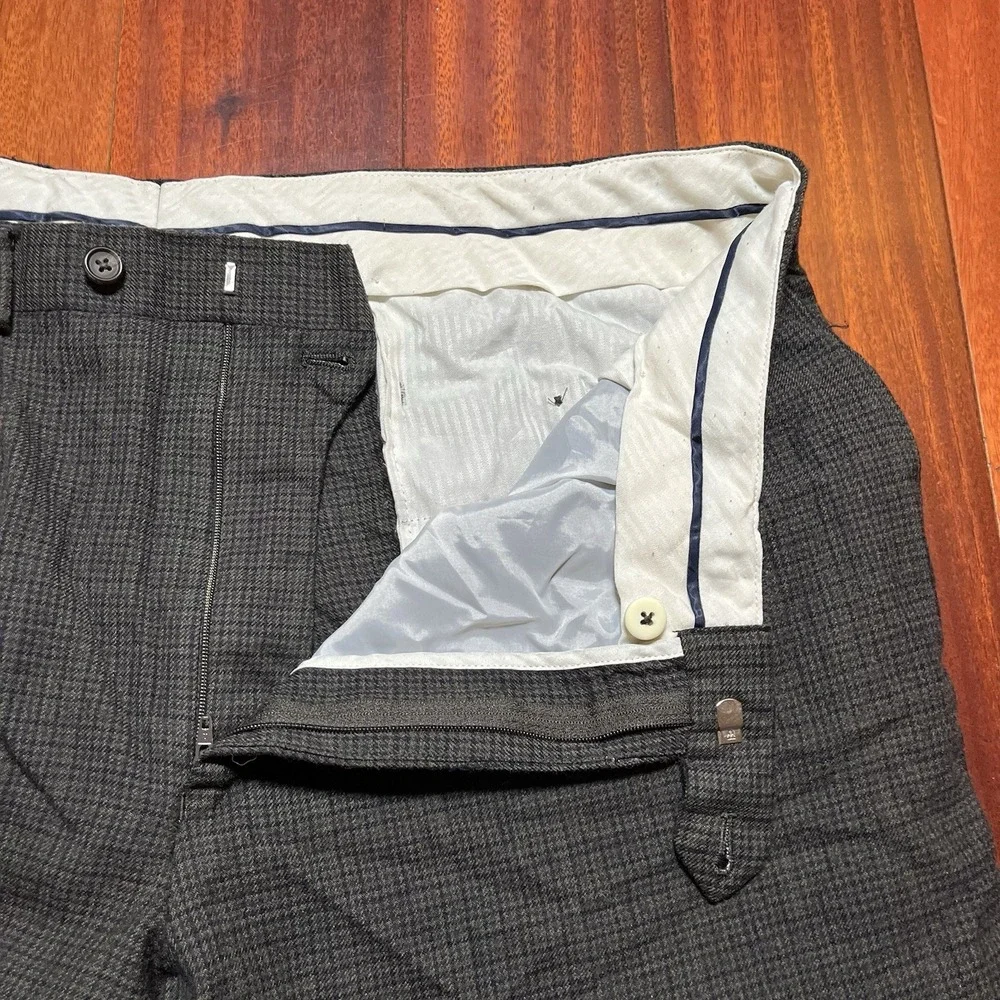 Lauren Ralph Lauren Pants Men 40x32 Gray Wool Plaid Check Preppy Hem Cuffed Logo